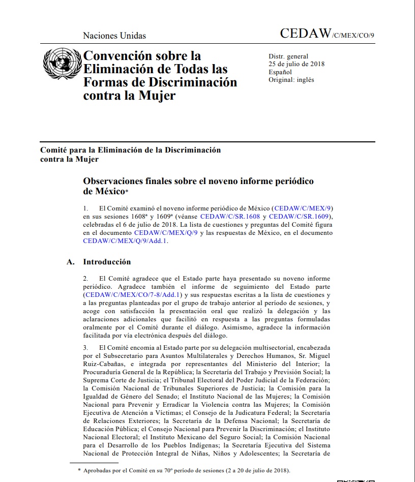 Observaciones finales sobre el noveno informe a México
